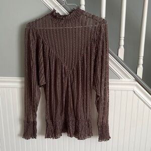 Venus Chic Sheer Brown Blouse with Ruffle Accents